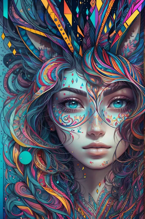 nature multidimensional geometric wall PORTRAIT, lindo, Colouring,
Primary works, qualidade superior, melhor qualidade, Arte Oficial, Beautiful and Aesthetic, pelos coloridos,drooping ears