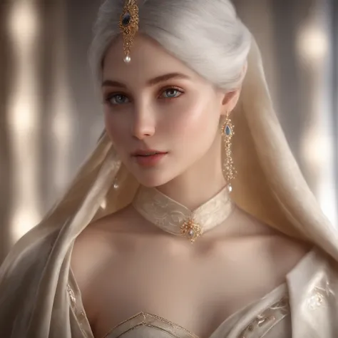 (best quality, masterpiece:1.2), ultra high res, realistic, front lighting, intricate detail, Exquisite details and textures, 1girl, solo ,(young), face highlight, upper body, detailed face, tear mole, white skin, silver hair, ponytail, braid hair, looking...