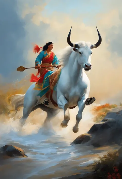 Bullish Spirit, National Style Painting, National Tide, White Background