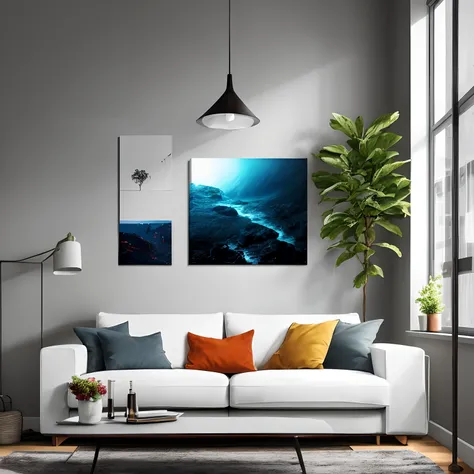 Living room mockup for wall art, realistic, bright.