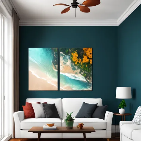 Living room mockup for wall art, realistic, bright.