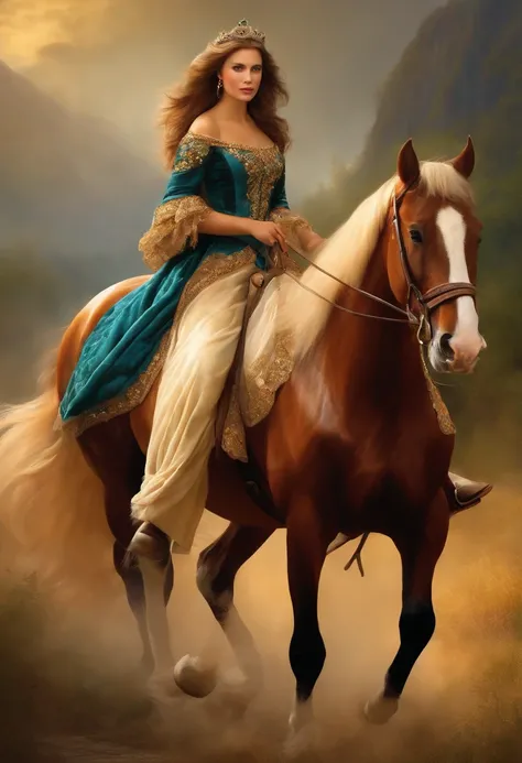 A beautiful princess on the horse, painting.