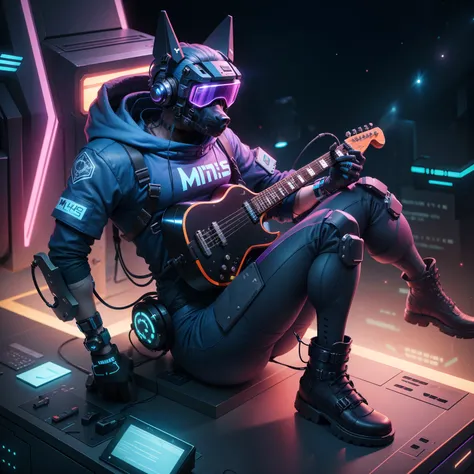 Mitis man-dog cyber punk space spaceships mechanics arms legs mechanical joints goggles protective heavy boots electric guitar