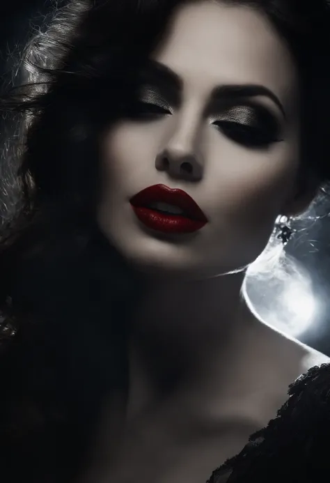 (monica belluci:1.1),sexy,vampire,night streets,looking for prey,dark mystery,beautiful red lips,long wavy hair,piercing gaze,mesmerizing aura,seductive presence,(horror,gothic:1.2) style,alluring figure,faint moonlight,enchanted atmosphere,haunting shadow...