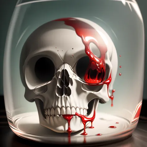 turbulent transparent red liquid inside in a transparent skull, alex andreev