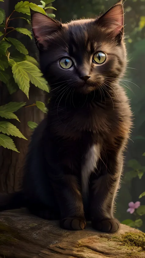 Es gibt eine Katze, die auf einem Felsen neben einem Baum steht, niedliche schwarze Katze, Tolle schwarze Katze, An adorable black kitten, Cute black kitten, eine niedliche schwarze Katze, Foto der niedlichen schwarzen Katze, The cutest black kitten ever, ...