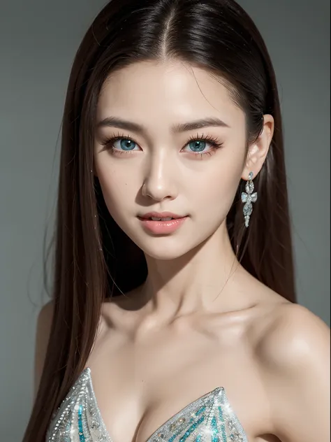 16k high quality wallpapers（Detailed eyes,Long eyelashes,Bright and colorful iris,Expressive eyebrows,Blend eyeshadow perfectly,Eyes sparkle,Reflective eyeballs，Heterochromia），（Silver-blue long-haired girl 0.8 lots of hair 1。3 Delicate hair 1。2）,（Long tran...