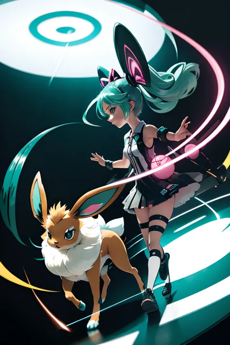 treinadora, Hatsune Miku, Pokémon Eevee, Poké Ball