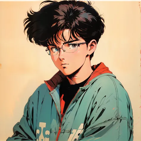 Boy, glasses, 1990s anime,