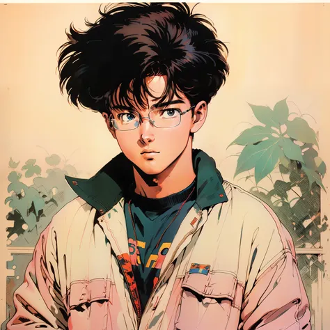 Boy, glasses, 1990s anime,