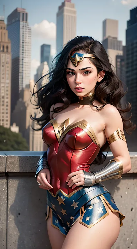 loli, cute, fofa e delicada, menina bonita, vestida de wonder woman no central park