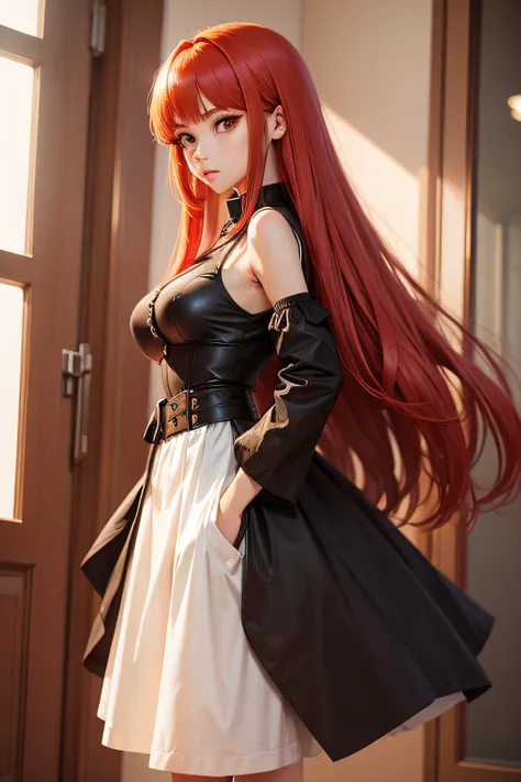 tall anime girl with red hair