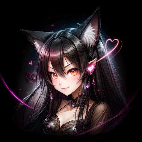 black hair, longeyelashes, light smile, ear blush, fang, heart-shaped pupils, fox ears, oral invitation, Surrealism, drop shadow, anaglyph, stereogram, tachi-e, pov, relationship graph, 8k, super detail, ccurate, best quality, best quality, 1080P --auto