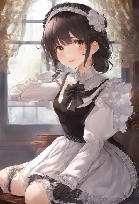 Masterpiece, Best Quality, 1Girl, empty eyes, Utsurome, Maid, Smile