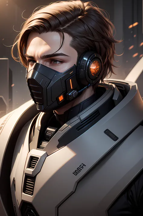 masterpiece, best quality, realistic, ultra detailed, sfw, head shot, a portrait of a young man, starsector, sci-fi style suits, hight-tech gadgets, head facing front,with a mask