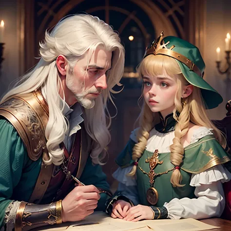 The scene of the wizard Merlin turning the dark short prince Konrad Westmonds into the beautiful blonde princess Lisar Westmonds, create a transition from prince to princess, high facial detail, 8k --auto --s2