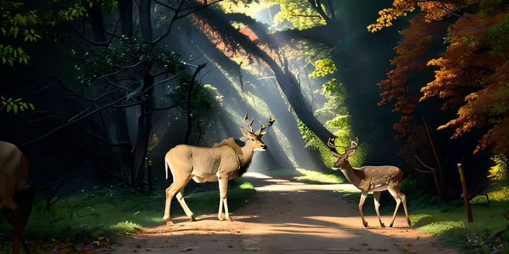 A lion and a deer, both sharing a friendship in the jungle. Capture the magic of their friendship