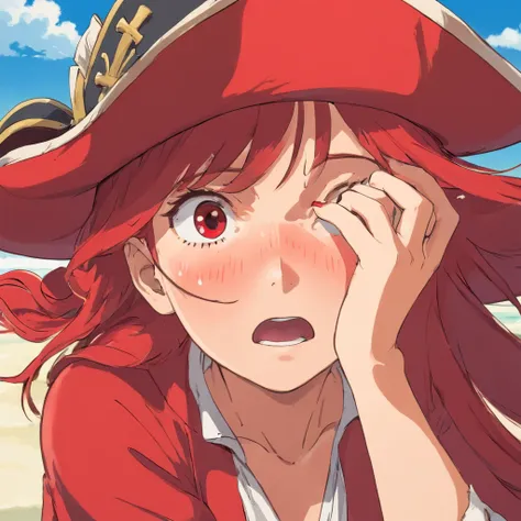 Woman in (red pirate hat:1.2) Crying