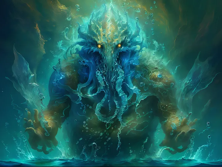 ((Best quality, 8K, Masterpiece: 1.4)),((Amazing detail: 1.3)),((illustration: 1.2)),((high resolution: 1.1)),Eldritch,water elemental, water demon, luminous water elemental,Empty background,astral,Viscous liquid,Colorful,