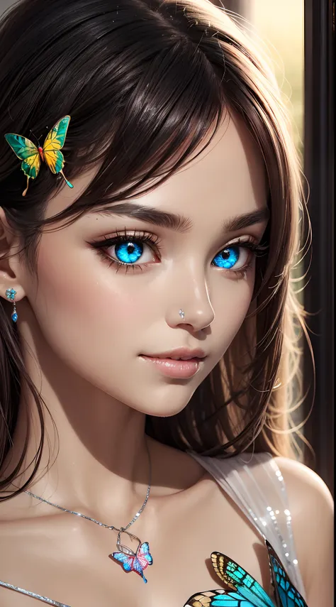 16k high quality wallpapers，Surrealist broken glass photo（Detailed eyes,Long eyelashes,Bright and colorful iris,Expressive eyebrows,Blend eyeshadow perfectly,Eyes sparkle,Reflective eyeballs，Heterochromia），（Silver-blue long-haired girl ， A lot of hair 1。3 ...