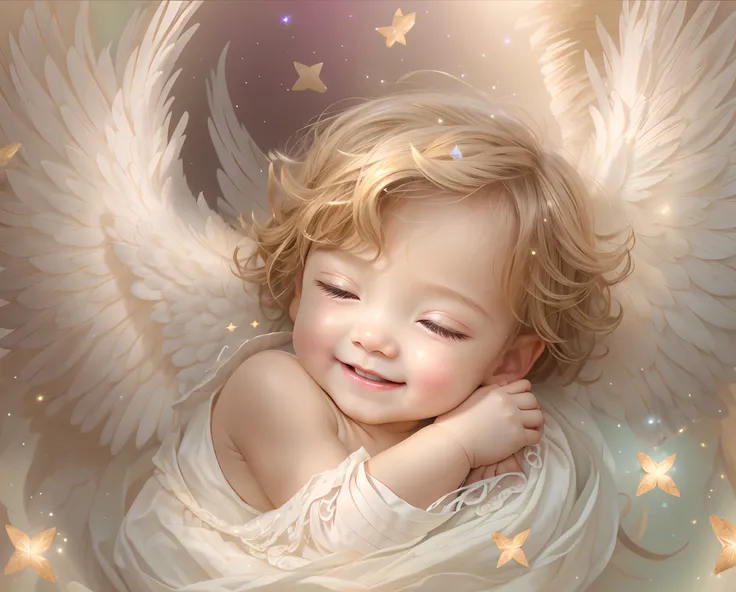 Blessings of Angels､Bright background、heart mark、tenderness､A smile、Gentle､Baby Angel, sparkles, glitter, golden stars