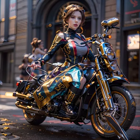 Masterpiece epic girl sunLight Heroe Marvel "Black Widow" Harley_Davidson Beholder ultra_realist saturate meticulously intricate ultra pro-photorealistic optimal ultra_high_quality accurate ultra_high_detail ultra_high-resolution color-coded shading max pe...