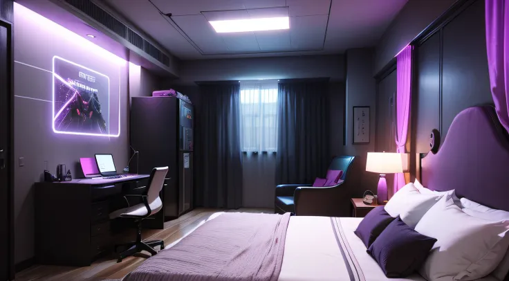 private room with bed cyberpunk