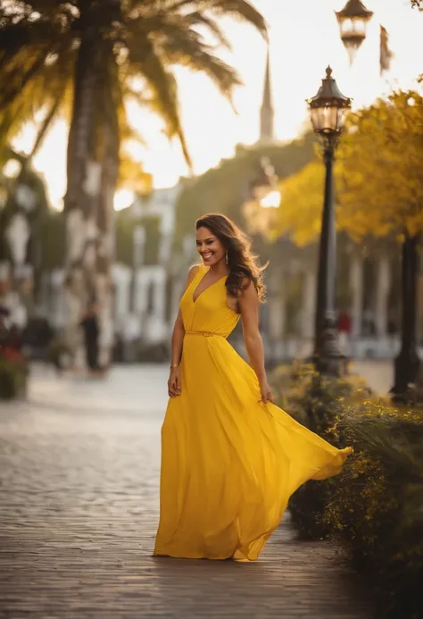 setembro amarelo 　mulher branca　um sorriso　vestido amarelo