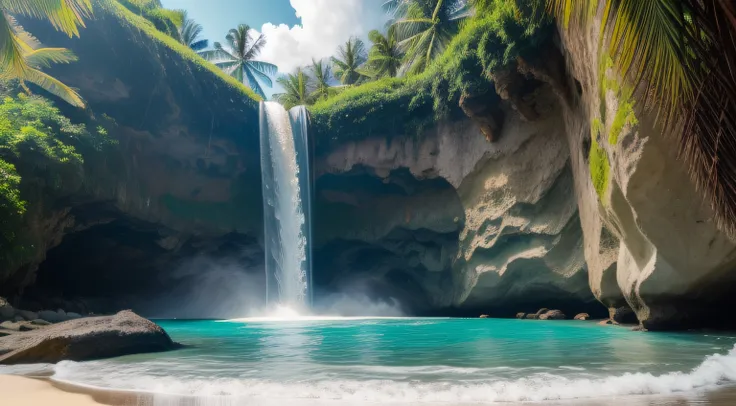 Waterfall in paradisiacal beach