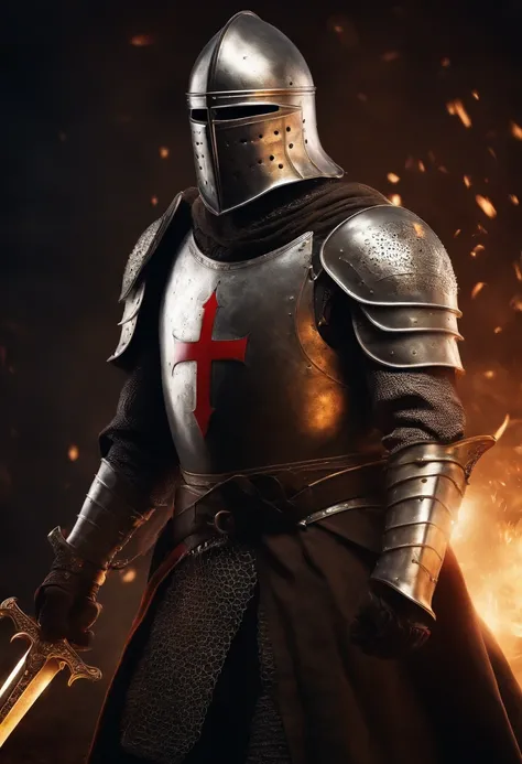 Knight Templar in full armor, with sword in hand, cores muito brilhantes, light particles, com luz brilhante, Mshiff, Arte do papel de parede, Papel de parede UHD