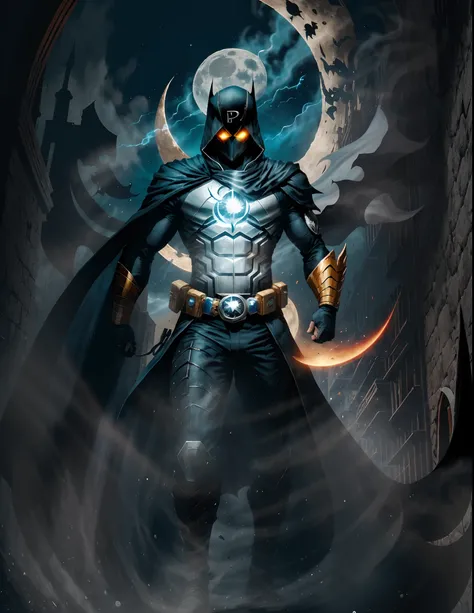 an image of a comic book cover, moon knight, female moon knight, phantom ghosts in the background, the shadow, valiant comics, spectres, comic book’s cover, splash comics, shadowy informant, kamen rider ghost, comic cover art, as a panel of a marvel comic,...