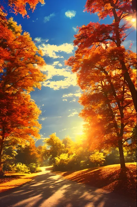 autumn fall, anime background, leaves, sunset