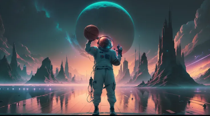 Em resposta ao seu pedido, I created a 3D illustration of a Brazilian astronaut on the Moon playing basketball and performing a dunk worthy of the Michael Jordan style! The scene takes place in dark space, com o planeta Terra brilhando majestosamente ao ce...