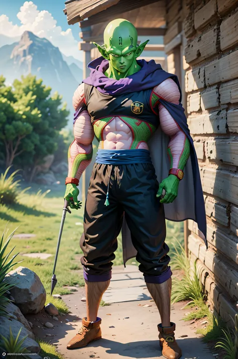 masterpiece, best quality, realistic, photorealistic, 8k,piccolo, 1boy, male focus, solo, standing, pointy ears,(purple dougi), ...