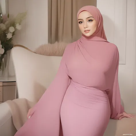 (high quality,realistic:1.2),vivid colors,hijab,beautiful detailed eyes,beautiful detailed lips,thin nose,curly long hair,attractive face,slim waist,voluptuous figure,big breasts,full-body view,graceful posture,feminine elegance,warm lighting,detail-orient...