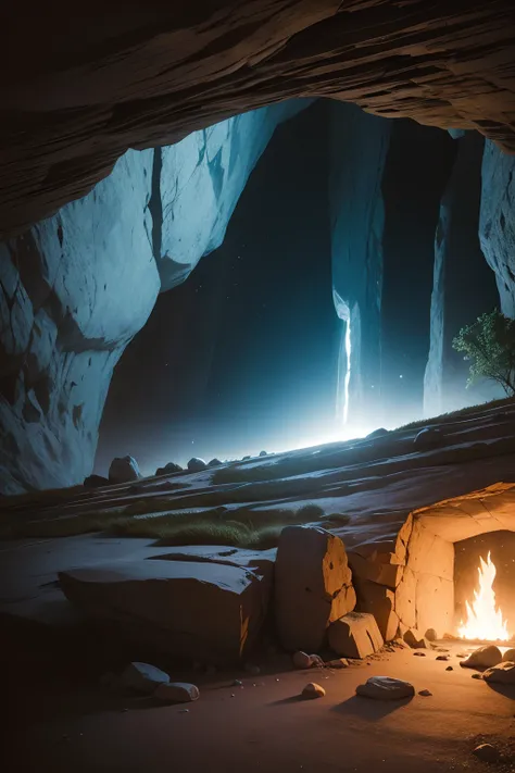 film projections on the walls of a fantastic prehistoric stone cave