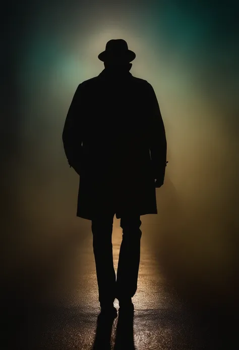 silhouette of a man with eyes in dense fog