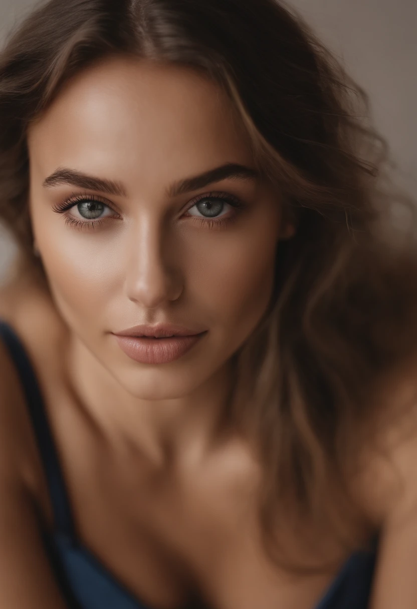 Arafed woman with exposed breasts, fille sexy aux yeux bruns, Portrait Sophie Mudd, cheveux bruns et grands yeux, selfie of a young woman, Yeux de chambre, Violet Myers, sans maquillage, maquillage naturel, looking straight at camera, Visage avec Artgram, ...