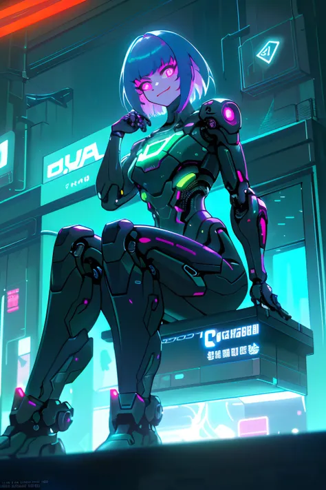 (A Cyborg with cybernetic implants in a futuristic city at night),(neon lights, holographic advertisements, Carros voadores),(best quality,ultra-detalhado,Altas),(Cyberpunk,scientific fiction),(cores vibrantes,tons escuros), (dynamic lighting,Candeeiros de...