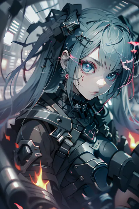 goth_punk, 1girl in, 独奏,、top-quality, Photorealistic, An ultra-fine illustrations, beautiful attractive anime girl, miku hatsune, Slender body, Tied hair, one girls, a photo of girl, Full body shot, Beautiful blue eyes, Turned,耳Nipple Ring、hair adornments、...