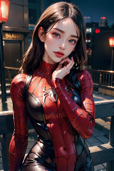 (absurdres,ultra highres,highly detailed), 1girl,mature female,(japanese woman),(realistic:1.4),(wear female spider-man_cosplay_...