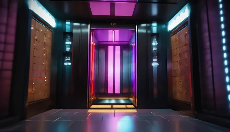 Elevator with several different characters, party environment, Roblox style, childish, highly detailed, smooth, sharp focus, 8k, high definition resolution