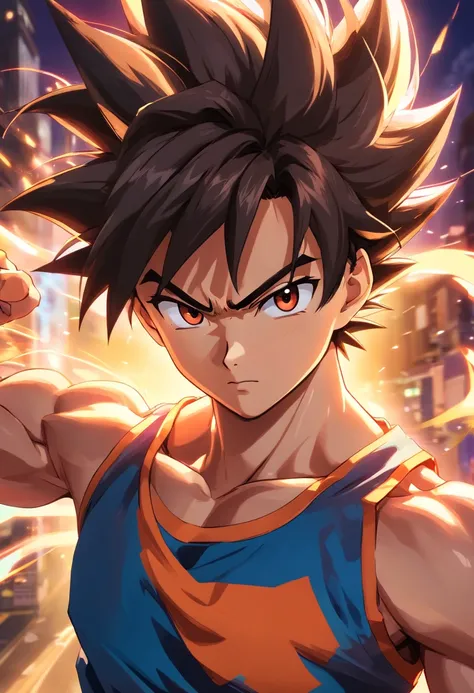 (Realistic,fotorrealista:1.37), design de t-shirt, fundo branco ultra-detalhado,Detailed illustration of Goku(circunstanciado,emocional,Expressivo,feature),com roupas estilo streetwear(fashionable,Urbano,casual),criado com sombreamento e texturas detalhada...