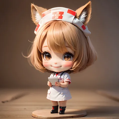 Chibi character, alpaca girl wearing nurse clothes, smile, short hair, supremely precise