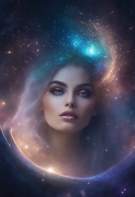 Galactic Mermaid, sparkling star eyes, Cybernetic, mysterious, Beautiful, dreamy, Very soft colors, Star dust, with star shining, Mshiff, wallpaper art, UHD wallpaper