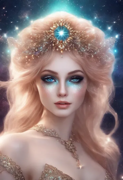 Galactic Mermaid, sparkling star eyes, Cybernetic, mysterious, Beautiful, dreamy, Very soft colors, Star dust, with star shining, Mshiff, wallpaper art, UHD wallpaper