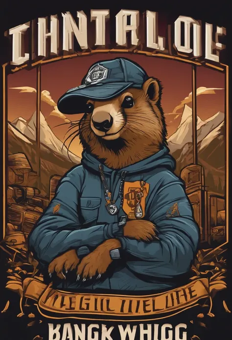 centered, isometric, vector t-shirt art ready to print highly detailed illustration of a character marmot thug life making gang sign, full body, VIBRANT contrast colors, hight detailed, full body, general plan, graffiti style, 8k