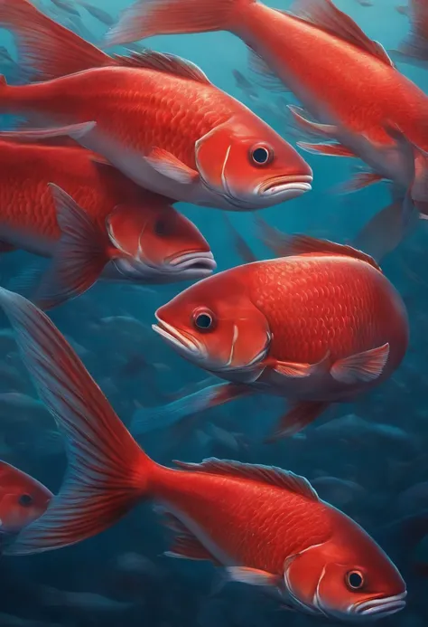 ocean wih shoal of red fish