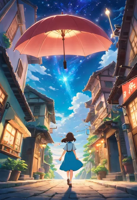 scenery、landscapes、Outrageous resolution、The top half is empty、The sky below、发光、Fantasia、clean blue sky、Lots of shining stars々、beautiful  lighting、Bright lighting、Soft lighting、Lots of shining magic lights、Stars Falling from the Sky、In the center stands so...