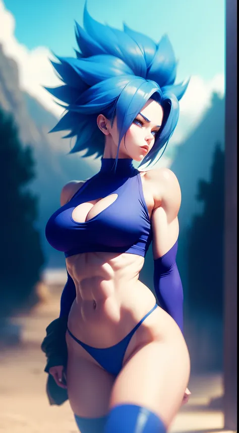 Sexy Woman Breasts Athletic Body Super Sayajin Blue Hair NSFW